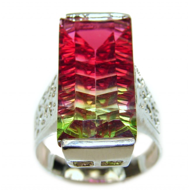 Spectacular Natural baguette cut Tourmaline .925 Sterling Silver handcrafted ring size 7