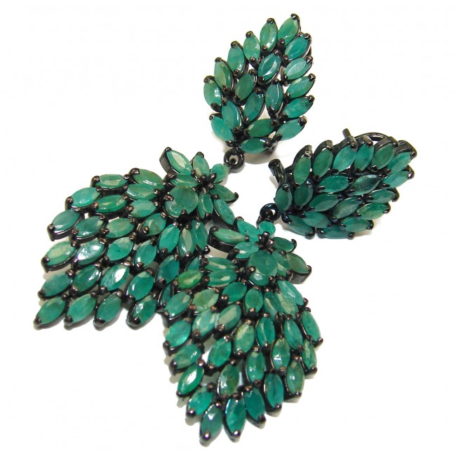 Stella Genuine Emerald black rhodium over .925 Sterling Silver handmade earrings