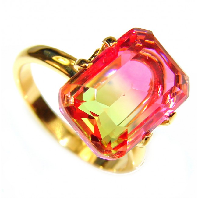11.1 Watermelon Tourmaline Gold over .925 Sterling Silver handcrafted Ring size 7 1/4