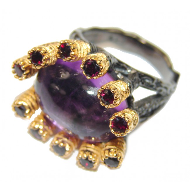Vintage Style Amethyst .925 Sterling Silver handmade Cocktail Ring s. 6 1/4