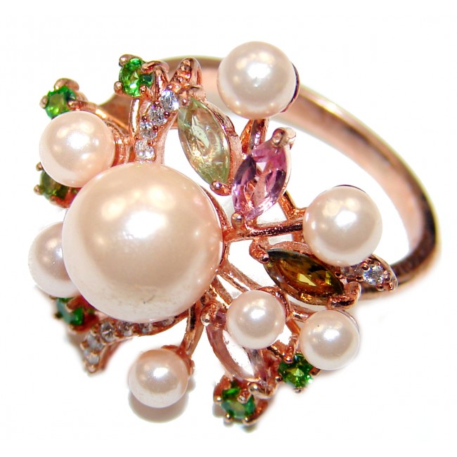 Posh Pearl Tourmaline 14K Rose Gold over .925 Sterling Silver handmade ring size 7 1/4