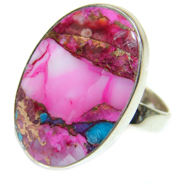 Rare Pink Oyster Turquoise .925 Sterling Silver handcrafted ring; s. 7
