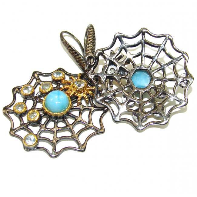 Spider's Web Blue Larimar .925 Sterling Silver handmade earrings