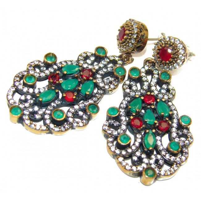 Trendy Victorian Style created Ruby .925 Sterling Silver handmade earrings