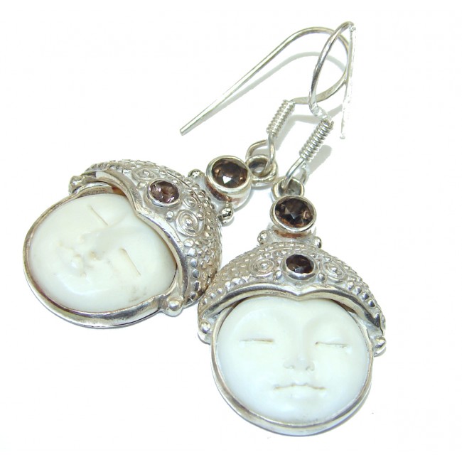 Moonface carved Bone .925 Sterling Silver handcrafted earrings