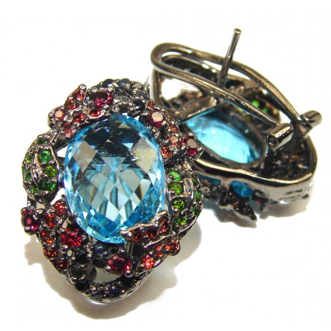 Great Swiss Blue Topaz black rhodium over .925 Sterling Silver handcrafted earrings