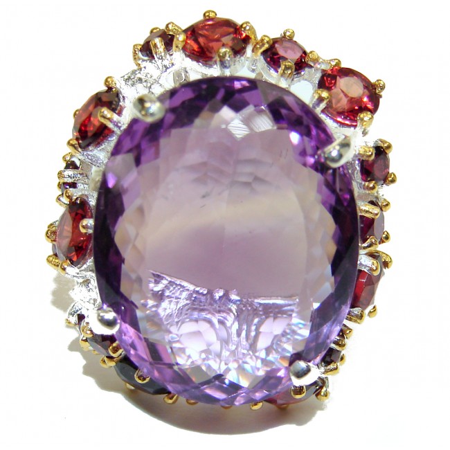 Royal Quality 62 carat Amethyst 2 tones .925 Sterling Silver handcrafted Statement Ring size 8 1/2