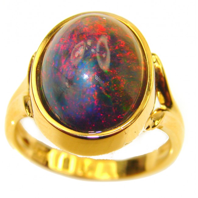 A COSMIC ADVENTURE 6.9 ctw Genuine Black Opal 18K Gold over .925 Sterling Silver handmade Ring size 7 1/4