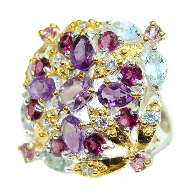 Classy Beauty Amethyst 2 tones .925 Sterling Silver handcrafted Statement Ring size 7 1/4