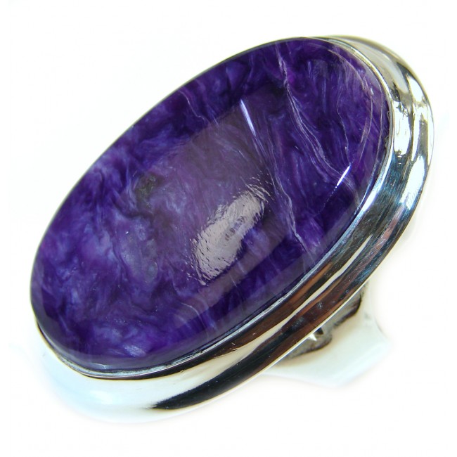 Large Natural Siberian Charoite .925 Sterling Silver handcrafted ring size 7 adjustable