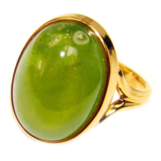 Authentic 18.21ct Green Tourmaline 18K Yellow gold over .925 Sterling Silver brilliantly handcrafted ring s. 6