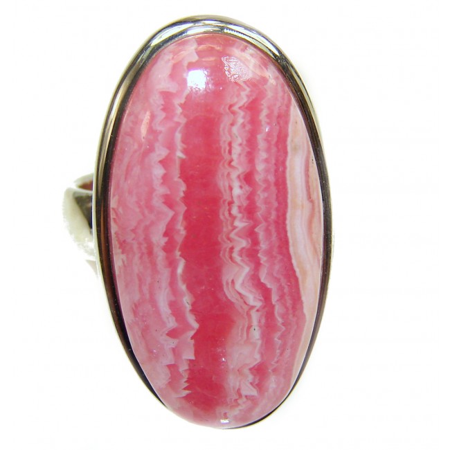 Large Argentinian Rhodochrosite .925 Sterling Silver handmade ring size 7 1/2