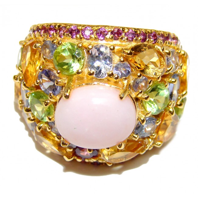 Pink Opal 18K Gold over .925 Sterling Silver handcrafted ring size 8
