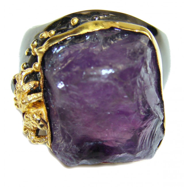 Jumbo Vintage Style Rough Amethyst .925 Sterling Silver handmade Cocktail Ring s. 7 3/4