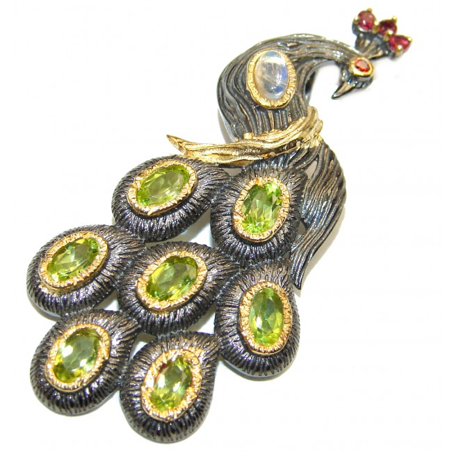 Peacock Genuine Larimar Sapphire .925 Sterling Silver handmade Pendant