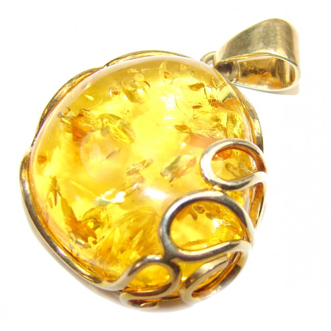 Incredible Beauty Natural Baltic Amber 14K Gold over .925 Sterling Silver handmade Pendant