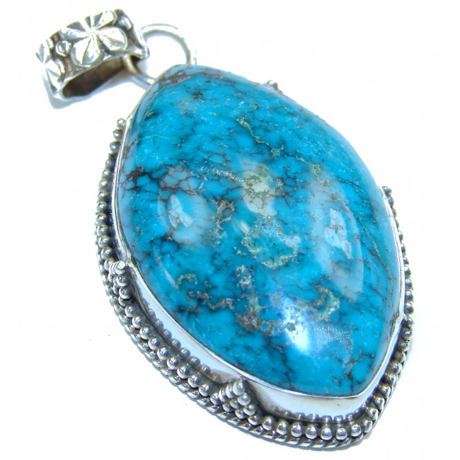 Huge Blue authentic Turquoise .925 Sterling Silver handmade Pendant