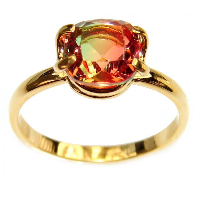 4.1 Watermelon Tourmaline 18K Gold over .925 Sterling Silver handcrafted Ring size 8 1/4