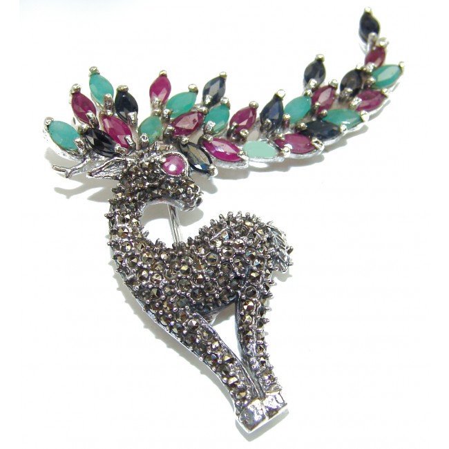 Spectacular Deer .925 Sterling Silver handmade Brooch