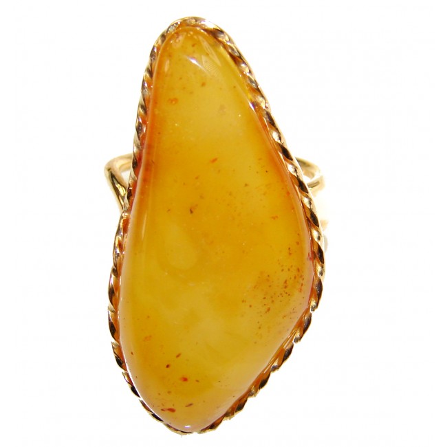 Earth Empress Butterscotch Baltic Amber 14K Gold over .925 Sterling Silver handmade Ring size 8 adjustable