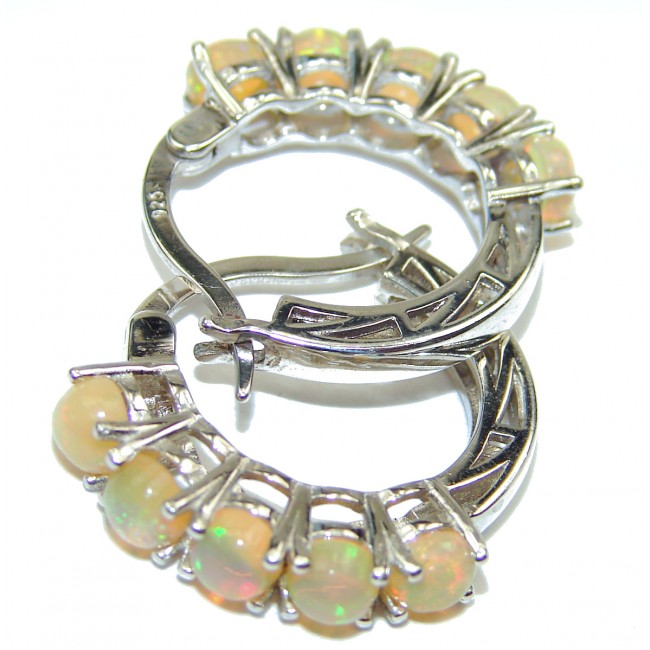 Vintage Style Authentic Ethiopian Fire Opal .925 Sterling Silver handcrafted hoop earrings