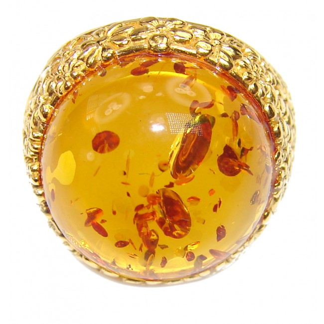 Best quality Butterscotch Baltic Amber 14K Gold over .925 Sterling Silver handmade Ring size 6 adjustable