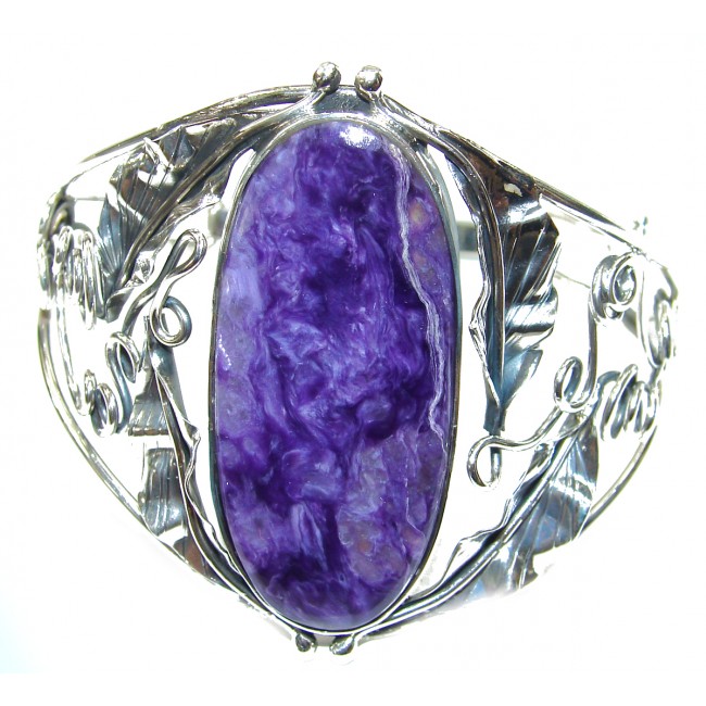 Incredible LARGE Genuine Siberian Charoite .925 Sterling Silver handcrafted Bracelet