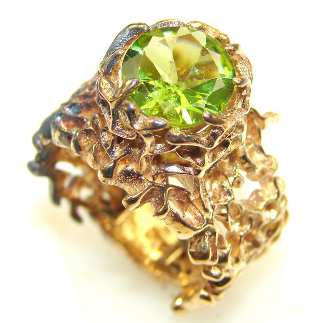 Huge Peridot 14K Gold over .925 Sterling Silver handmade Ring size 7