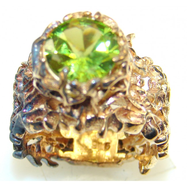 Huge Peridot 14K Gold over .925 Sterling Silver handmade Ring size 7