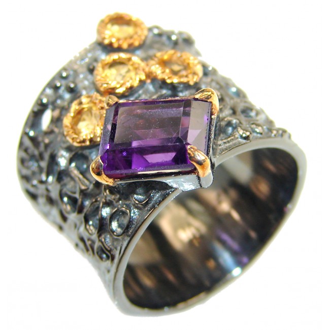 Vintage Style Amethyst black rhodium over .925 Sterling Silver handmade Cocktail Ring s. 6 1/2