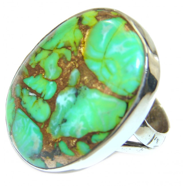 Green Turquoise .925 Sterling Silver handcrafted ring; s. 7 3/4