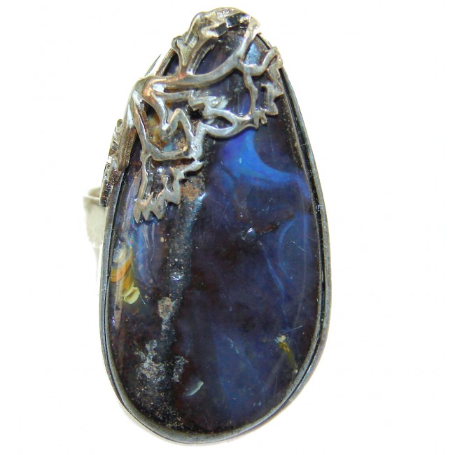Australian Boulder Opal .925 Sterling Silver handcrafted ring size 8