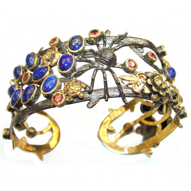 Blue Garden Lapis Lazuli 14K Gold over .925 Sterling Silver handcrafted Bracelet / Cuff