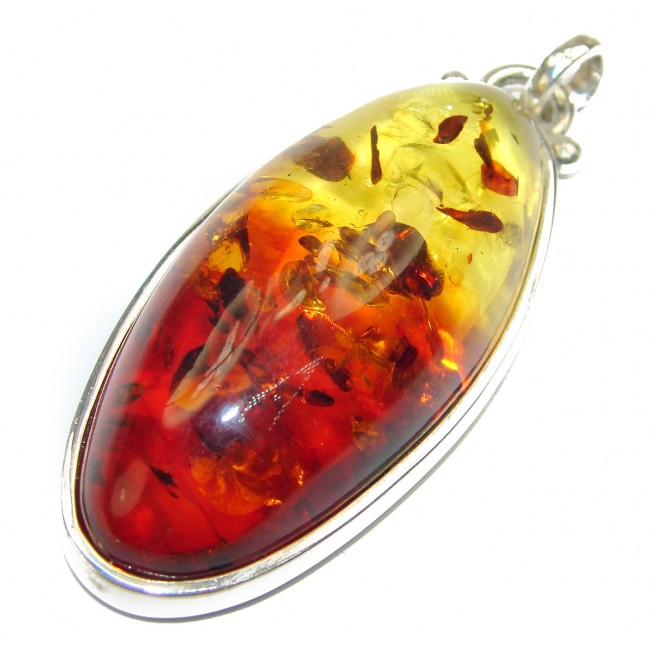 Incredible Beauty Natural Baltic Amber .925 Sterling Silver handmade LARGE Pendant