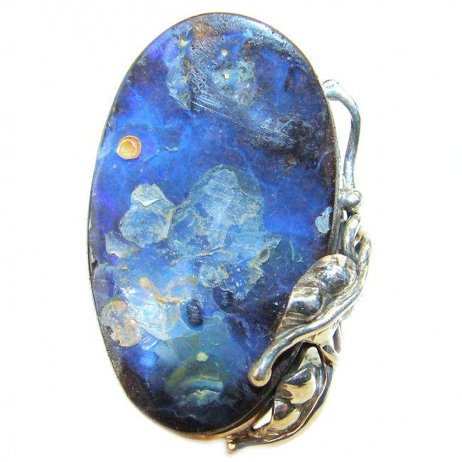 Australian Boulder Opal .925 Sterling Silver handcrafted ring size 8 1/4