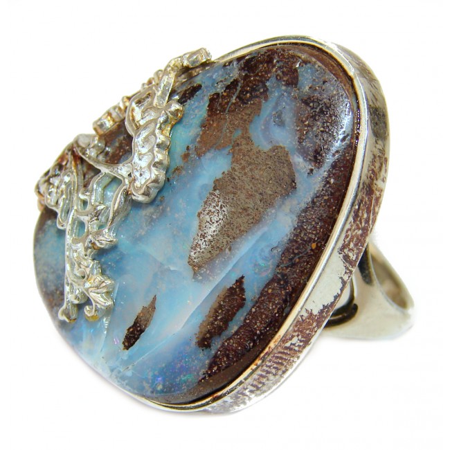Australian Boulder Opal .925 Sterling Silver handcrafted ring size 8