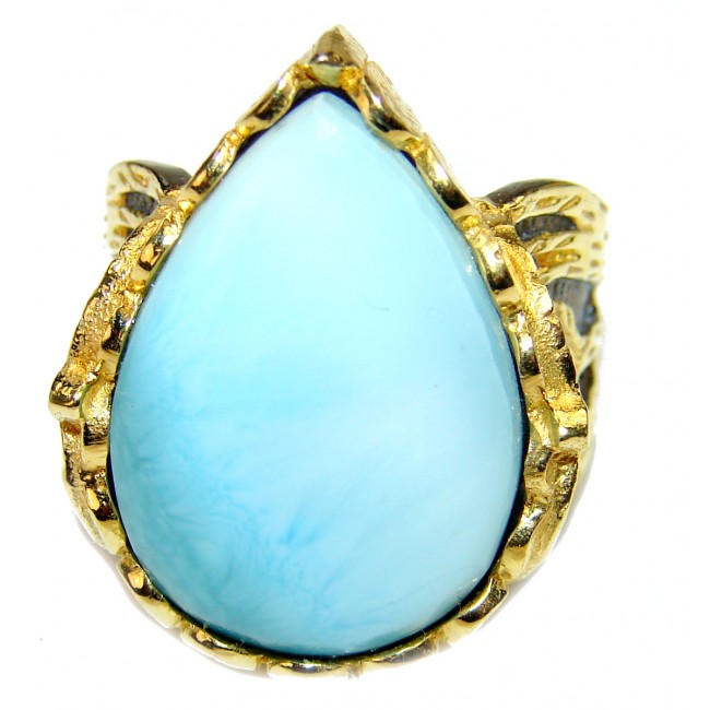 Natural Larimar 2 tones .925 Sterling Silver handcrafted Ring s. 6