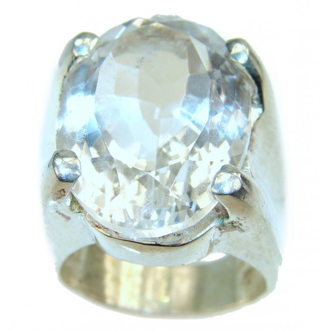 Large White Topaz .925 Sterling Silver handmade ring size 8