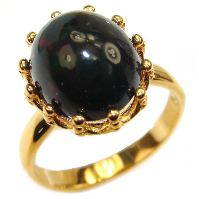 Vintage Design 4.8 ctw Genuine Black Opal .925 Sterling Silver handmade Ring size 8