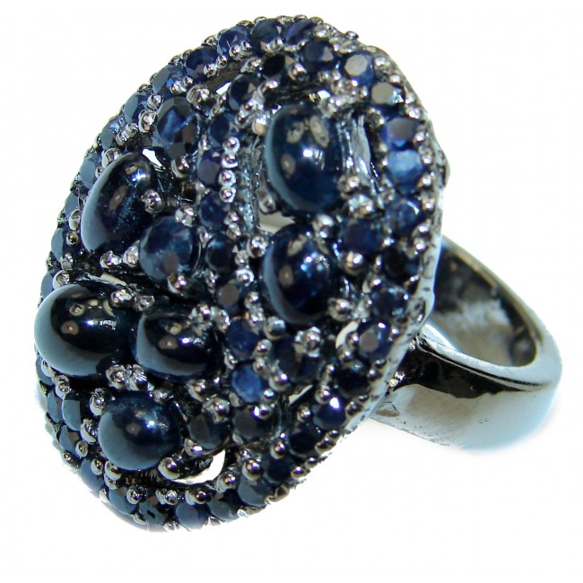 Luxury Sapphire black rhodium over .925 Sterling Silver handmade Cocktail Ring s. 8