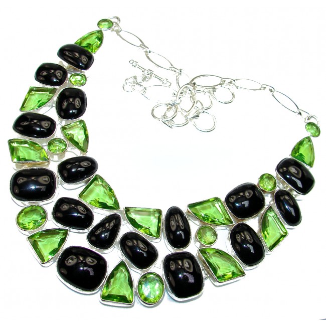 Black Whisper Black Onyx & Green Topaz .925 Sterling Silver handcrafted necklace