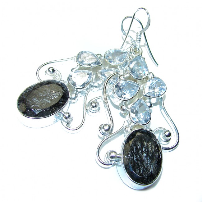Black Tourmalinated Quartz Sterling Silver Earrings