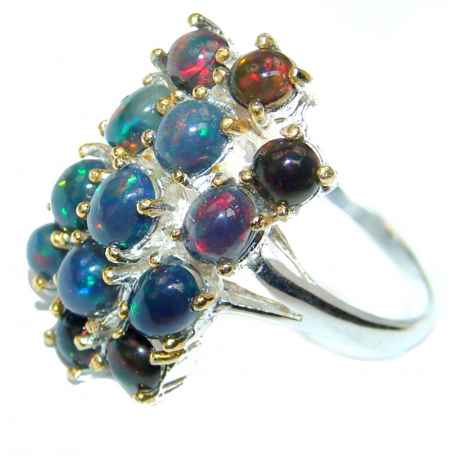 ELECTRICITY FLOW Genuine Black Opal .925 Sterling Silver handmade Ring size 8