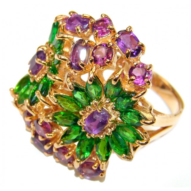Authentic Amethyst Chrome Diopside rose Gold over .925 Sterling Silver handmade Ring s. 7