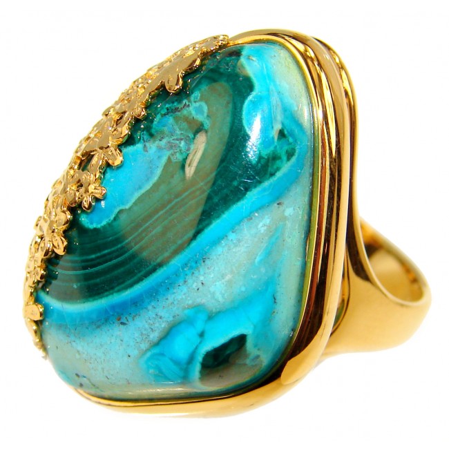 Parrots Wing Chrysocolla 18K Gold over .925 Sterling Silver ring s. 7 3/4