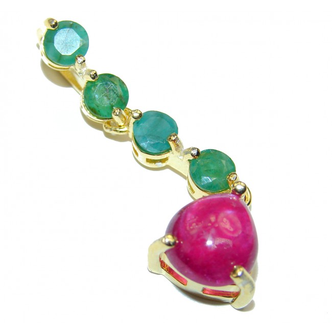 Vintage Design Ruby Emerald 18K Gold over .925 Sterling Silver pendant