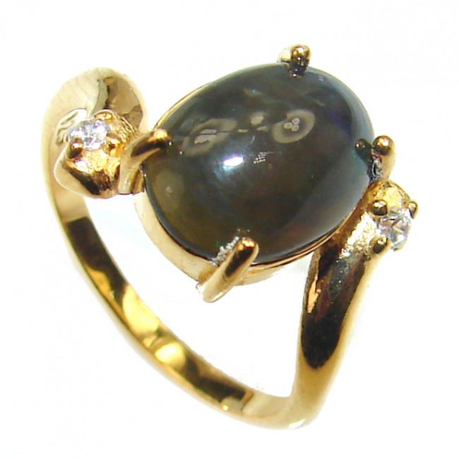 Vintage Design 3.2ctw Genuine Black Opal 14K Gold over .925 Sterling Silver handmade Ring size 6