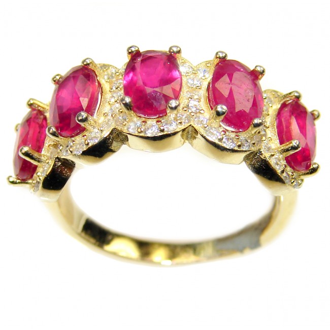 Victorian Style Ruby & White Topaz 14K Gold over .925 Sterling Silver ring; s. 6 1/4