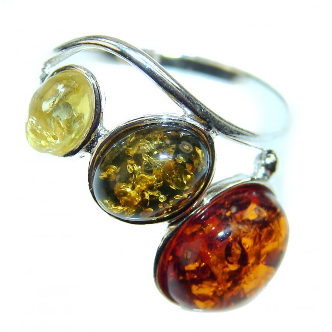 Beautiful Authentic Baltic Amber .925 Sterling Silver handcrafted ring; s. 7 3/4