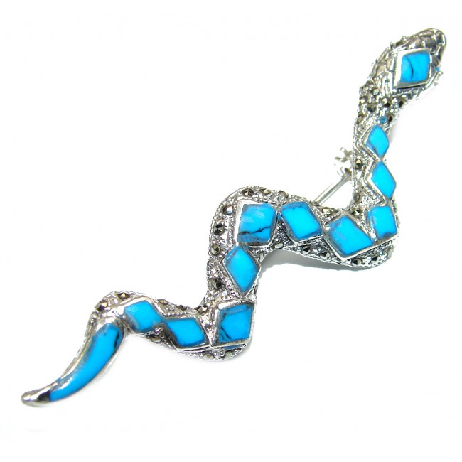 Huge Snake 2 7/8 inch long inlay Classy Blue Turquoise Sterling Silver Pendant / Brooch